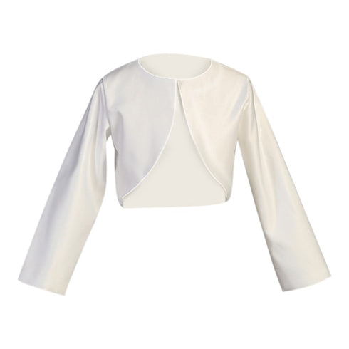 Lito Big Girls White Long Sleeve Satin Special Occasion Bolero 7-14 - SophiasStyle.com